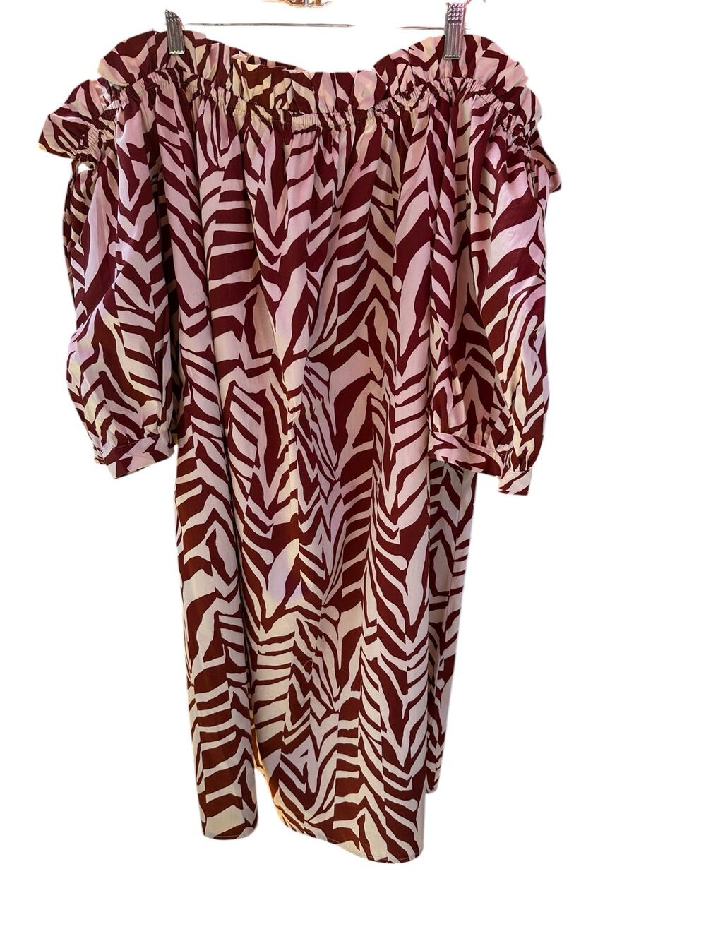 ELOQUII Elements Dress Size 24 Plus Burgundy Zebra Print Off Shoulder Cotton